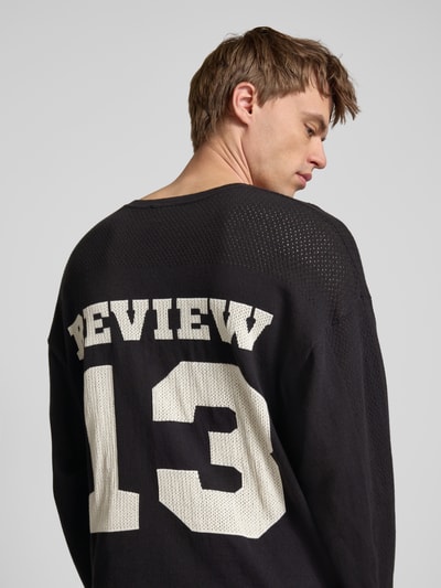 REVIEW Gebreide pullover met extra brede schouders Zwart - 3