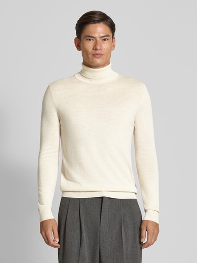 Christian Berg Men Sweter z mieszanki wełny merino z golfem Écru melanż 4