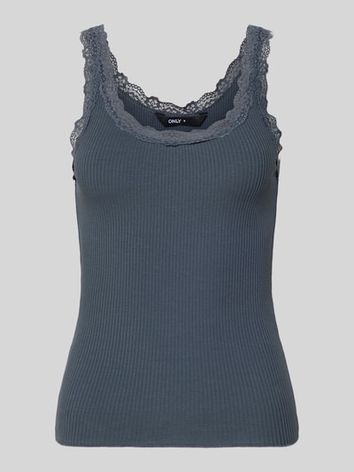 Produktfoto, Slim Fit Tank Top aus Bio-Baumwoll-Mix Modell 'SARA' von Only in Optik: Unifarben mit Spitze, U-Ausschnitt, Feinripp-Struktur.