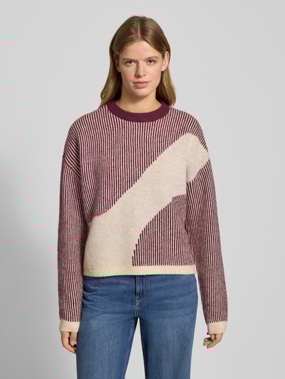 Pieces Loose fit gebreide pullover met all-over motief, model 'LINNA' Donkerrood gemêleerd - 4