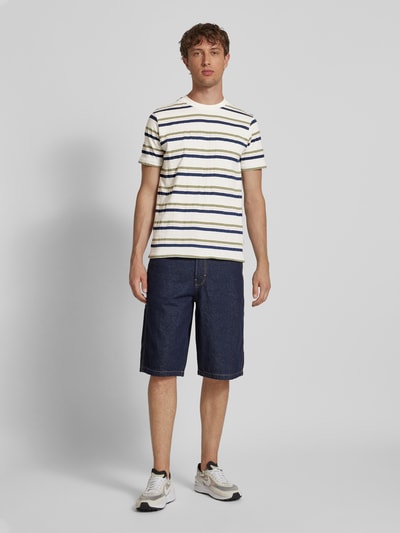 Blend T-shirt met geribde ronde hals, model 'JAMAS' Marineblauw - 1