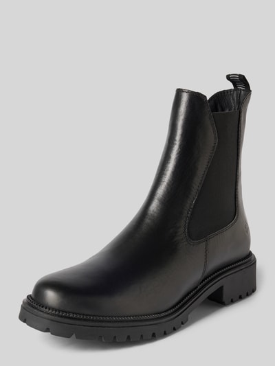Produktfoto, schwarze Chelseas aus echtem Rindsleder von Tamaris, glatte Oberfläche, seitliche Elastikeinsätze, Damen Chelseas von Tamaris