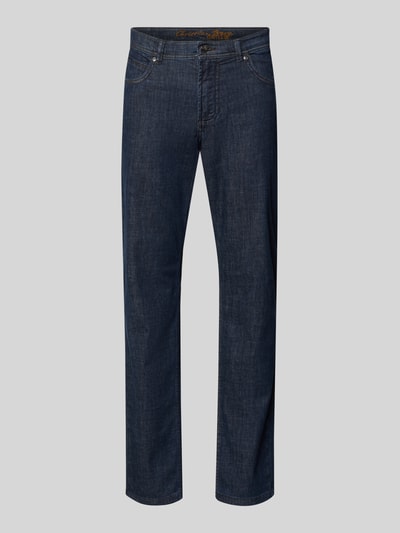 Produktfoto, Jeans mit 5-Pocket-Design von Christian Berg Men aus dunkelblauem Baumwoll-Mix mit Stretch-Anteil, Gerader-Schnitt.
