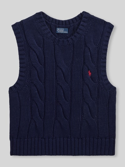 Produktfoto, Bezrękawnik z wyhaftowanym logo Polo Ralph Lauren z bawełny, krój regular fit, prążkowane wykończenia, okrągły dekolt, długość tyłu w rozmiarze S 48 cm