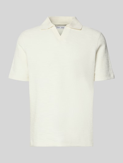 Produktfoto, Regular Fit Poloshirt mit Polokragen Modell 'SAMAC' von Samsøe Samsøe, jasny kremowy kolor, prosty krój, krótki rękaw, długość pleców w rozmiarze M 71 cm, wyrazista tekstura materiału