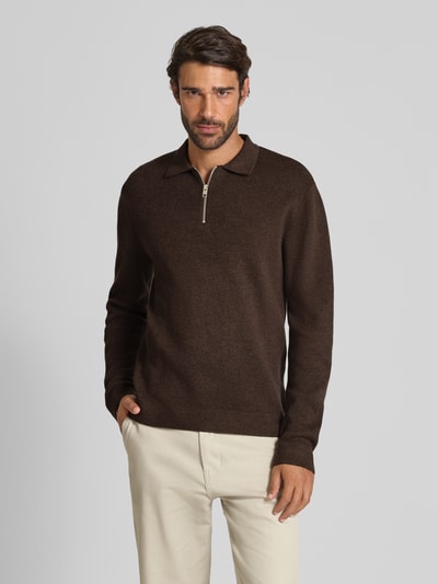 Jack & Jones Premium Strickpullover mit gerippten Abschlüssen Modell 'MILANO' Dunkelbraun Melange 4