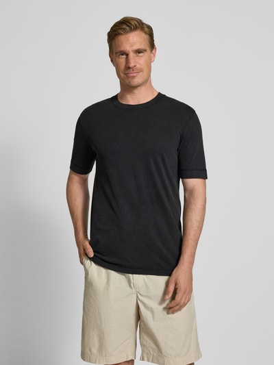 Drykorn T-Shirt mit geripptem Rundhalsausschnitt Modell 'RAPHAEL' Black 4
