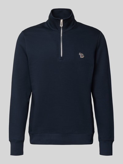 Produktfoto, Regular Fit Sweatshirt mit Stehkragen und Reißverschluss von PAUL SMITH in Dunkelblau, reine Baumwolle, glatte Struktur.