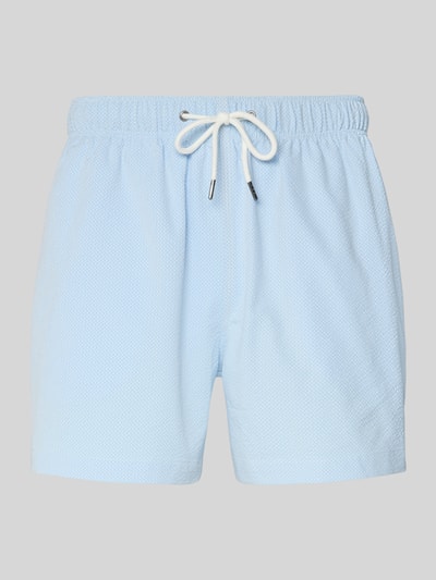 Produktfoto, Badehose mit elastischem Bund und Gesäßtasche von MCNEAL in Hellblau, Regular Fit, Textur fein, Tunnelzug, Hinteransicht neutral