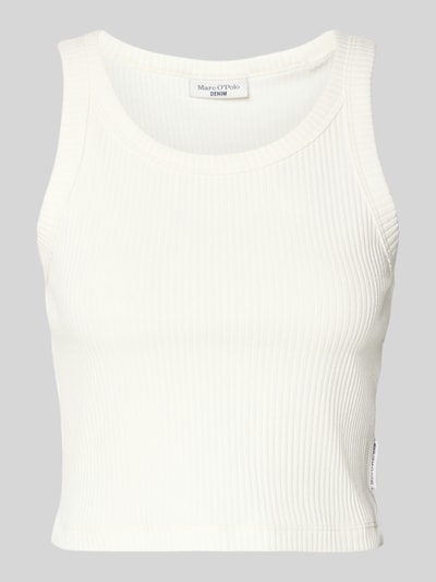 Produktfoto, Slim Fit Top aus katoenmix van Marc O'Polo Denim, look: effen, fijnrib, u-hals, labelpatch, wit