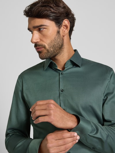 Jake*s Slim fit zakelijk overhemd met structuurmotief Flessengroen - 3