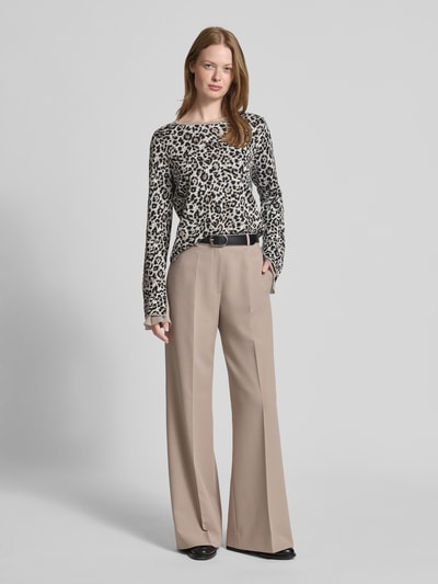 monari Sweter z dzianiny z prążkowanymi wykończeniami Szarobrązowy 1