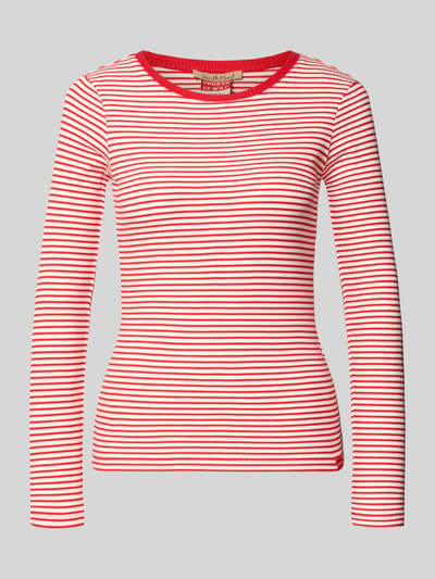 Produktfoto, Longsleeve in Ripp-Optik mit Rundhalsausschnitt von Smith and Soul, Slim Fit, rot-weiß gestreift, Allover-Look, Baumwoll-Elasthan-Mix