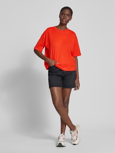 Jake*s Casual Oversized T-shirt met geribde ronde hals Kersenrood - 1