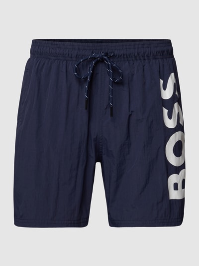 BOSS Badehose mit Label-Print Modell 'Octopus' Dunkelblau 2