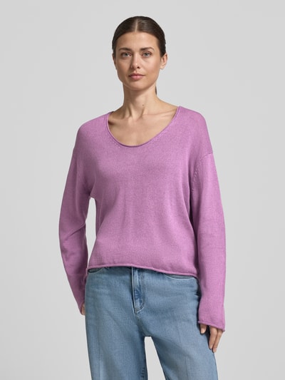 Marc O'Polo Sweter z dzianiny o kroju regular fit z mieszanki bawełny i lnu Purpurowy 4