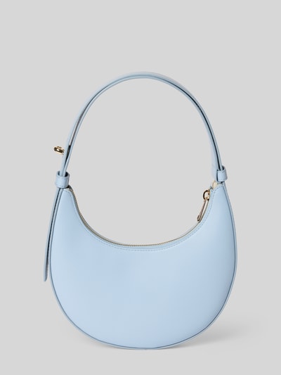 Produktfoto, Handtasche aus Leder mit Label-Detail Modell 'DELIZIA MINI' von FURLA in Hellblau mit Tragehenkel, Hauptfach mit Reißverschluss, Maße 18x20x3 cm, Schulterriemen 35 cm, glatte Oberfläche