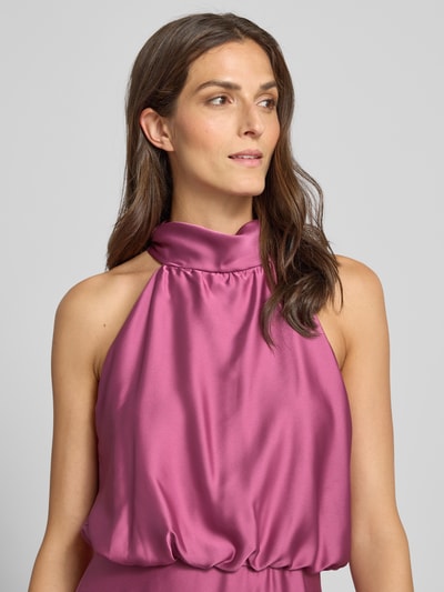 Swing Abendkleid in Wickel-Optik mit Stehkragen Pink 3