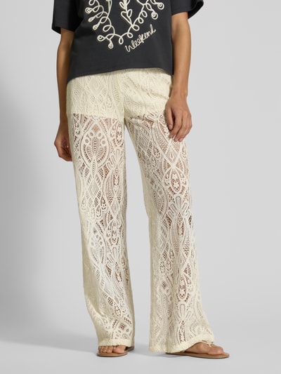 Jake*s Casual Broek met wijde pijpen en kant Offwhite - 4