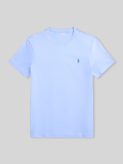 Produktfoto, Regular Fit T-Shirt aus reiner Baumwolle von Polo Ralph Lauren in Hellblau, unifarben, Rundhals, Logo-Stitching, Jersey-Textur