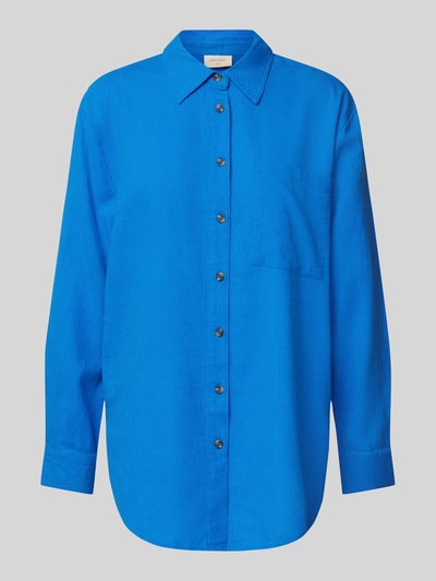 FREE/QUENT Relaxed Fit Leinenbluse mit Brusttasche Modell 'Lava' Blau 2