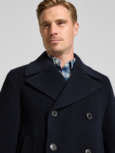 BOSS Slim Fit lange jas van wolmix model 'H-Hyde-Peacoat-264' Marineblauw - 3