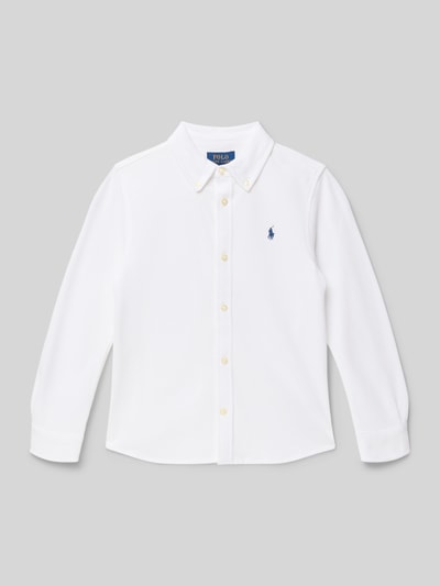 Produktfoto, Regular Fit Freizeithemd aus reiner Baumwolle von Polo Ralph Lauren Kids, Optik: Unifarben, Materialverarbeitung: Piqué, Logo-Stitching, Button-Down-Kragen, durchgehende Knopfleiste, Langarm, Sportmanschette