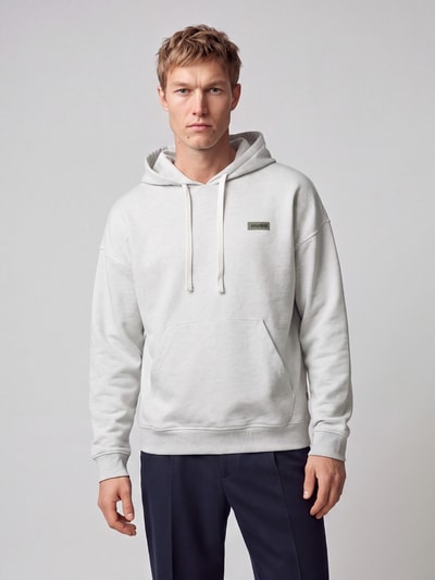 HUGO Blue Bluza z kapturem z naszywką z logo Jasnoszary melanż 4