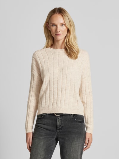 Vero Moda Regular Fit Strickpullover mit Wollanteil und Rollsaum Modell 'WILLA' Beige 4