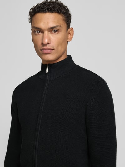 Matinique Slim fit gebreid jack met opstaande kraag, model 'Alagoon' Zwart - 3