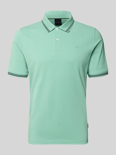 Produktfoto, Slim Fit Poloshirt mit Label-Stitching von bugatti in Mintgrün, reine Baumwolle, Polokragen, Knopfleiste, Modell 'Käntchen'