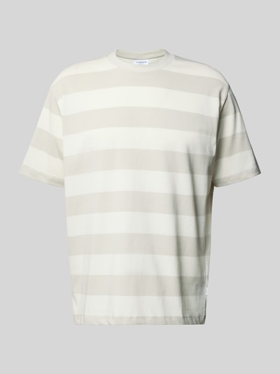 Produktfoto, Oversized T-Shirt mit Streifenmuster und Rundhalsausschnitt von Lindbergh aus reiner Baumwolle in Beige und Weiß, lockere Textur
