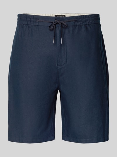 Produktfoto, Shorts aus Baumwoll-Leinen-Mix Modell 'FAVE' von Scotch & Soda in Dunkelblau, Regular Fit, elastischer Bund, feine Stoffstruktur, Bundweite 42 cm, Innenbeinlänge 21 cm, Herren Shorts