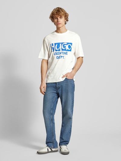 Hugo Blue T-Shirt mit Label-Print Modell 'Nugocrea' Offwhite 1