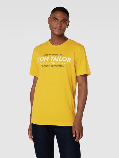 Tom Tailor T-shirt z nadrukiem z logo Musztardowy 4