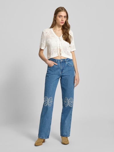 Pieces Korte gebreide cardigan van katoenmix, model 'TAMA' Offwhite - 1