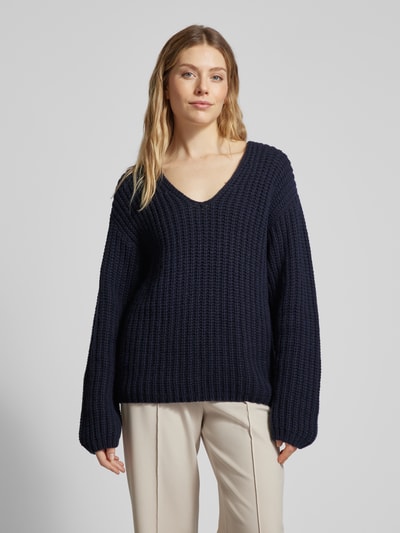 Lanius Strickpullover mit V-Ausschnitt Marine Melange 4