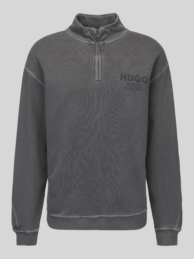 HUGO Blue Bluza z nadrukiem z logo kołnierz zapinany BLACK 2