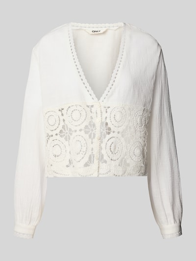 Only Boxy fit tuniek met gehaakte details, model 'NADIA' Offwhite - 2