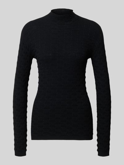 Produktfoto, schwarzes Slim Fit Longsleeve aus Viskose-Mix von Emporio Armani mit Stehkragen, langärmeligem Design, feiner Struktur