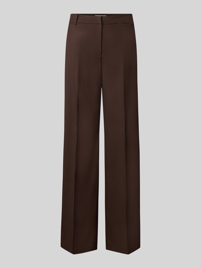 Produktfoto, Wide Fit Hose mit Viskose-Anteil von Christian Berg Woman Selection in Dunkelbraun, glattes Material, Bügelfalten, elastischer Mix.