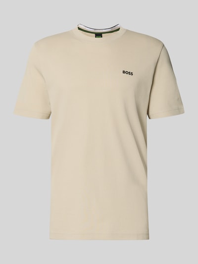 Produktfoto, Regular Fit T-Shirt aus Baumwoll-Piqué Modell 'TS_PIQUE' von BOSS Green in Beige, unifarben, feine Piqué-Struktur, Rundhals, Label Stitching.