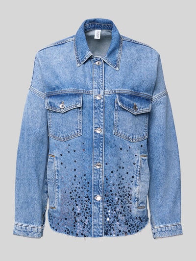 Liu Jo White Regular Fit Jeansjacke mit Pailettenbesatz Blau 2