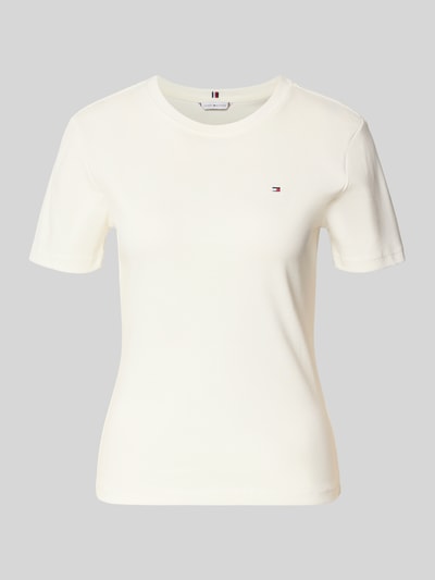 Produktfoto, Slim Fit T-Shirt aus reiner Baumwolle von Tommy Hilfiger, Optik: Unifarben, Logo-Stitching, Rundhals, Kurzarm, Jersey.