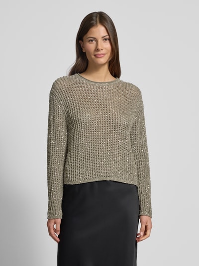 Marc Cain Strickpullover mit Woll-Anteil und Paillettenbesatz Oliv 4