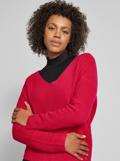 Fynch-Hatton Kasjmier gebreide pullover met V-hals Felroze - 3