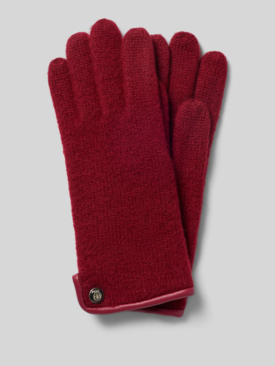 Produktfoto, Walkhandschuhe aus reiner Schurwolle von Roeckl, Damen Handschuhe in Rot, Strick-Optik, eingefasste Abschlüsse, Label-Detail