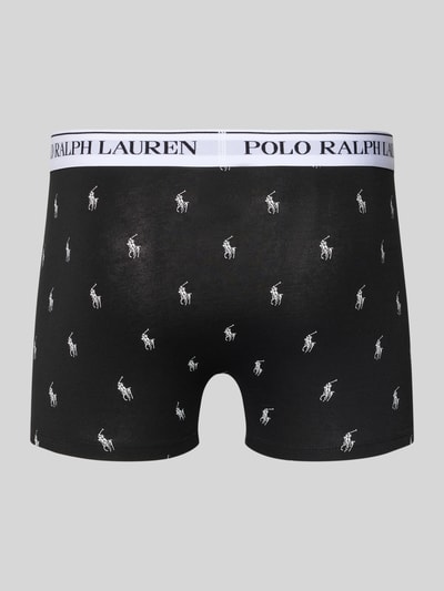 Produktfoto, Skinny Fit Trunks aus Baumwoll-Mix im 5er Pack von Polo Ralph Lauren Underwear, Optik: Unifarben, Passform: Skinny-Fit, Label-Schriftzug, Bundabschluss: Elastisch, Materialverarbeitung: Stretch, Material: Baumwoll-Mix, Multipack: 5er-Pack, schwarze glatte Oberfläche mit weißen Polo Ralph Lauren Logos.