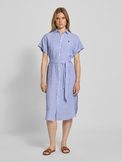 Polo Ralph Lauren Overhemdjurk van linnen met strikceintuur Koningsblauw - 4