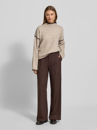 Stefanel Strickpullover mit Stehkragen Beige Melange 1